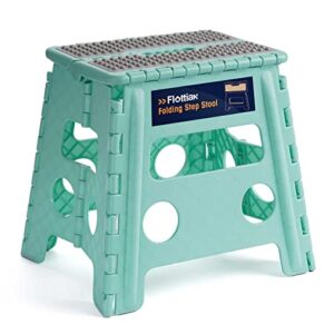 flottian 13" folding step stool for adults and kids holds up to 300 lbs,non-slip folding stools with handle, compact plastic foldable step stool for bathroom,bedroom, kitchen,teal,1pc