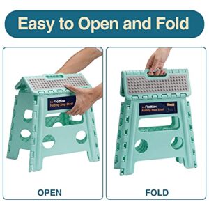 Flottian 13" Folding Step Stool for Adults and Kids Holds Up to 300 lbs,Non-Slip Folding Stools with Handle, Compact Plastic Foldable Step Stool for Bathroom,Bedroom, Kitchen,Teal,1PC