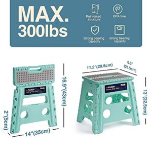 Flottian 13" Folding Step Stool for Adults and Kids Holds Up to 300 lbs,Non-Slip Folding Stools with Handle, Compact Plastic Foldable Step Stool for Bathroom,Bedroom, Kitchen,Teal,1PC