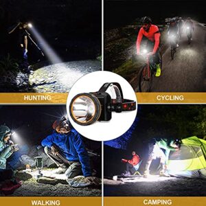 Aikertec LED Rechargeable Headlamp, 90000 High Lumen Super Bright Headlamp Flashlight, 2 Mode, Waterproof, 90°Angle Adjustable Headlamp Battery Powered for Outdoor Camping, Fishing, Hunting, Running