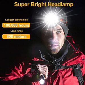 Aikertec LED Rechargeable Headlamp, 90000 High Lumen Super Bright Headlamp Flashlight, 2 Mode, Waterproof, 90°Angle Adjustable Headlamp Battery Powered for Outdoor Camping, Fishing, Hunting, Running