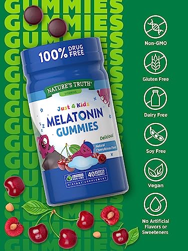 Nature's Truth Kids Melatonin Gummy | 1mg | 40 Count | Vegan, Non-GMO & Gluten Free Gummies | Cherry Flavor