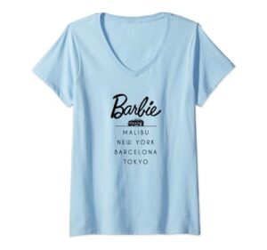 barbie tour malibu new york barcelona tokyo v-neck t-shirt