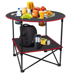 portable camping table folding picnic tables lightweight folding table waterproof canvas beach table for outside with 4 cup holders & carry bags for camping, beach, campfires and tailgating