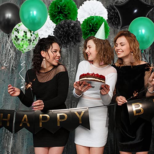 Birthday Decorations for Men Green and Black Party Decor Supplies Boy Including Happy Birthday Banner Confetti Latex Balloon Foil Balloon and Ribbon