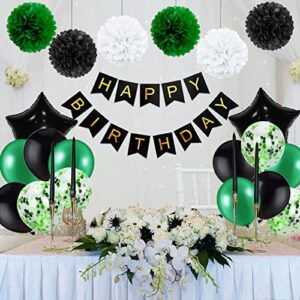 Birthday Decorations for Men Green and Black Party Decor Supplies Boy Including Happy Birthday Banner Confetti Latex Balloon Foil Balloon and Ribbon