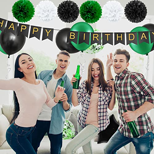 Birthday Decorations for Men Green and Black Party Decor Supplies Boy Including Happy Birthday Banner Confetti Latex Balloon Foil Balloon and Ribbon