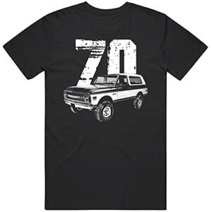 1970 chevy k5 blazer front three quarter view with year t shirt l black