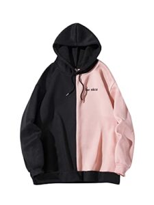 soly hux men's casual colorblock pullover fashion loose fit long sleeve graphic trendy drawstring hoodie sweatshirt black pink m
