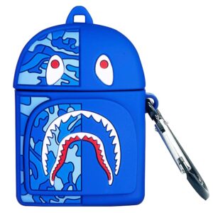 compatible with airpods case 1&2 shark bag, protective silicone cartoon 3d shark bag cover for airpod case, cute kawaii fashion funny boys girls kids teens women cases for airpods (blue shark bag)