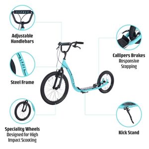 Osprey Adult Youth BMX Kick Scooter | 20 x 16 Inch Big Wheels, Kids Teen Bicycle Off Road Scooter with Adjustable Handlebars Inflatable Wheels and Caliper Brakes - Blue