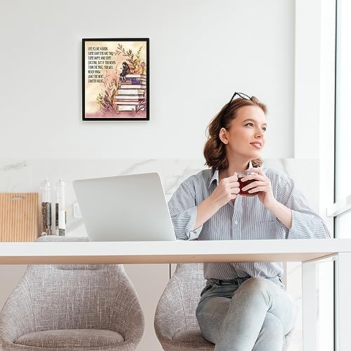 "Life Is Like A Book-Some Chapters Sad, Some Happy" Inspirational Wall Art -8 x 10" Floral Print w/Stacked Books Image-Ready to Frame. Home-Office-School-Library-Study Decor. Great Gift for Readers!