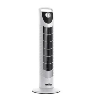 fanfair 30” oscillating tower fan with 3 speed settings and quiet operating system, space saving and slim design, portable cooling fan for bedroom, indoor, office, studio, home use – white color