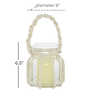 Deco 79 Glass Candle Lantern with Rope Handle, 6" x 6" x 6", Clear