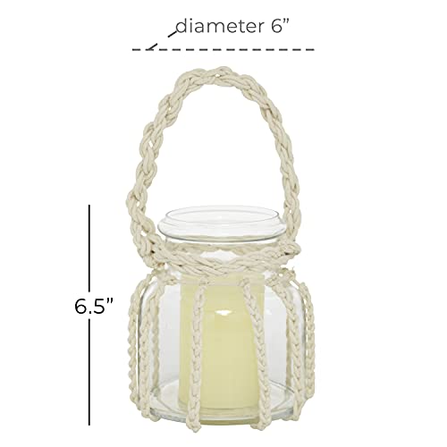 Deco 79 Glass Candle Lantern with Rope Handle, 6" x 6" x 6", Clear