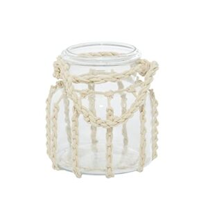 Deco 79 Glass Candle Lantern with Rope Handle, 6" x 6" x 6", Clear