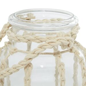 Deco 79 Glass Candle Lantern with Rope Handle, 6" x 6" x 6", Clear