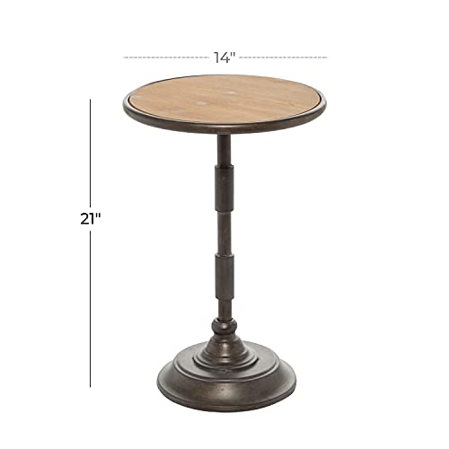 Deco 79 Metal Round Accent Table with Brown Wood Top, 14" x 14" x 21", Black, CONVENIENTLY SIZED