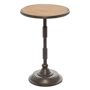 Deco 79 Metal Round Accent Table with Brown Wood Top, 14" x 14" x 21", Black, CONVENIENTLY SIZED