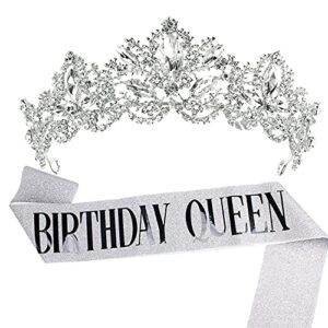 birthday crowns for women, aprince birthday tiaras for women crowns and tiaras for women girls birthday crown and birthday queen sash silver crown queen tiara for wedding prom party halloween