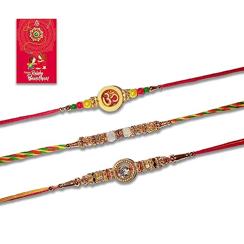 Sharvil Set 3 of Rakhi for Brother Bhaiya Bhabhi Raksha Bhandhan Rakhi Thread Bracelet Cotton Thread with Greeting Card,Orange