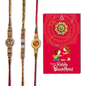 Sharvil Set 3 of Rakhi for Brother Bhaiya Bhabhi Raksha Bhandhan Rakhi Thread Bracelet Cotton Thread with Greeting Card,Orange