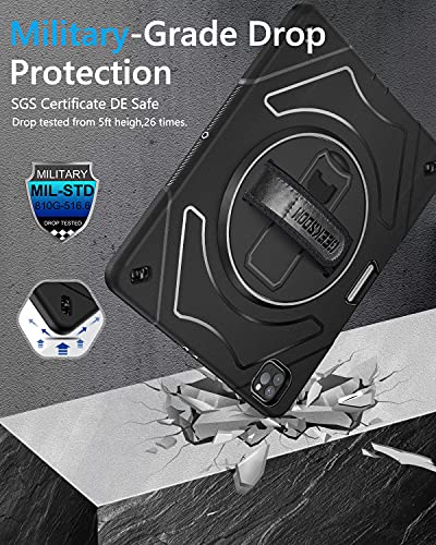 GEEKSDOM STOCK Case Compatible with iPad Pro 12.9 Inch, Heavy Duty Military Grade Drop Tested Shockproof Full Body Protection with Kickstand & Strap Case for iPad Pro 6th Gen 12.9 2022/2021/2020