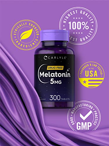 Carlyle Melatonin 5mg | 300 Tablets | Drug Free Supplement | Vegetarian, Non-GMO, Gluten Free