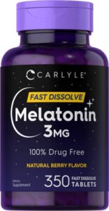 carlyle melatonin 3mg fast dissolve tablets | 350 count | low dose and drug free | vegan, non-gmo, gluten free