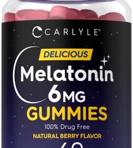 Carlyle Melatonin Gummies 6mg | 60 Count | Adult Drug Free Aid | Natural Berry Flavor | Vegan, Non-GMO, Gluten Free