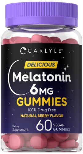 Carlyle Melatonin Gummies 6mg | 60 Count | Adult Drug Free Aid | Natural Berry Flavor | Vegan, Non-GMO, Gluten Free