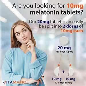 Vitamatic Melatonin 20mg Tablets | Vegetarian, Non-GMO, Gluten Free | 1 Year Supply | Natural Berry Flavor - 365 Tablets