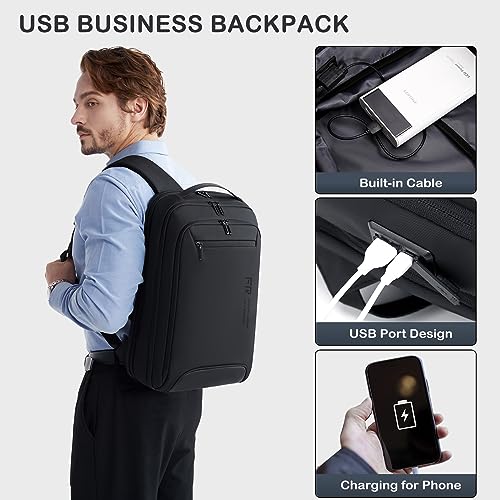 FENRUIEN Business Travel Backpack for Men, USB Laptop Backpack Slim Lightweight Water Resistant Work/College 15.6 Inch Computer Backpack