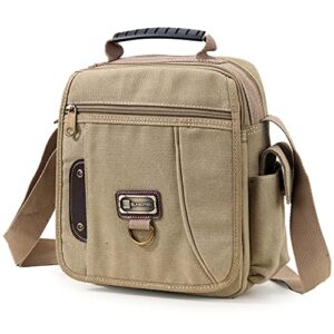 sunsomen men purse bag shoulder bag small canvas crossbody messenger bag side bag travel bag work bag for man (khaki)