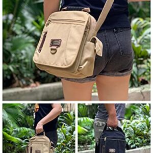 Sunsomen Men Purse Bag Shoulder Bag Small Canvas Crossbody Messenger Bag Side Bag Travel Bag Work Bag For Man (Khaki)