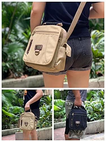 Sunsomen Men Purse Bag Shoulder Bag Small Canvas Crossbody Messenger Bag Side Bag Travel Bag Work Bag For Man (Khaki)