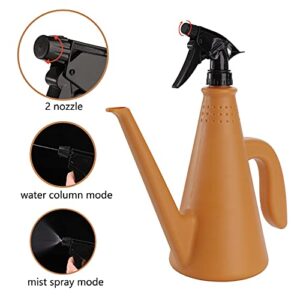 ZEAYEA 2 Pack Watering Can with Sprayer, 1 L Long Spout Watering Pot, Dual Purpose Spray Bottle for House Plant Outdoor Garden Flower, Green and Brown