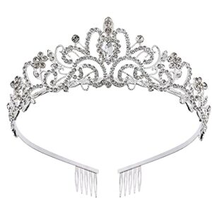 princess crown for women, crystal queen tiaras for girls bridal hair accessories gifts for birthday wedding prom, bridal party, pageant, halloween christmas costume - silver (1 pcs)