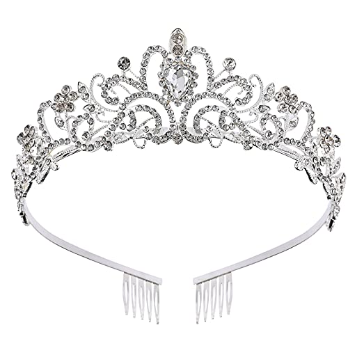 Princess Crown for Women, Crystal Queen Tiaras for Girls Bridal Hair Accessories Gifts for Birthday Wedding Prom, Bridal Party, Pageant, Halloween Christmas Costume - Silver (1 Pcs)