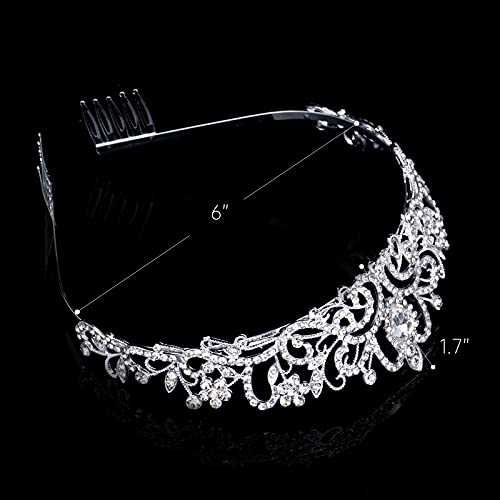 Princess Crown for Women, Crystal Queen Tiaras for Girls Bridal Hair Accessories Gifts for Birthday Wedding Prom, Bridal Party, Pageant, Halloween Christmas Costume - Silver (1 Pcs)