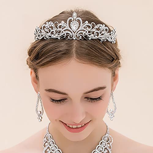 Princess Crown for Women, Crystal Queen Tiaras for Girls Bridal Hair Accessories Gifts for Birthday Wedding Prom, Bridal Party, Pageant, Halloween Christmas Costume - Silver (1 Pcs)