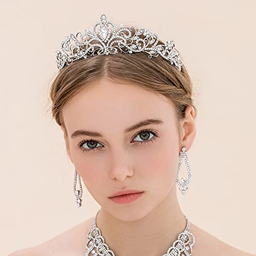 Princess Crown for Women, Crystal Queen Tiaras for Girls Bridal Hair Accessories Gifts for Birthday Wedding Prom, Bridal Party, Pageant, Halloween Christmas Costume - Silver (1 Pcs)