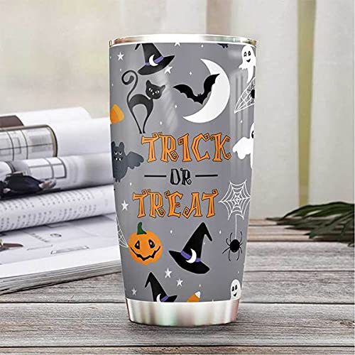 64HYDRO 20oz Halloween Decorations Indoor, Outdoor, Home Decor, Kitchen Decor, Trick Or Treat Witch Boo Ghost Pumpkin Halloween Tumbler Cup with Lid, Double Wall Vacuum Insulated Travel Coffee Mug
