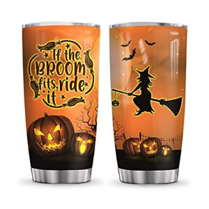 64hydro 20oz halloween decorations indoor, outdoor, home decor, kitchen decor, witchs brooms pumpkin trick or treat halloween tumbler cup with lid, double wall vacuum insulated travel coffee mug