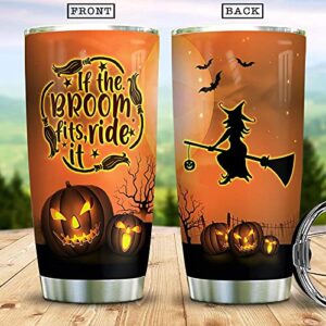 64HYDRO 20oz Halloween Decorations Indoor, Outdoor, Home Decor, Kitchen Decor, Witchs Brooms Pumpkin Trick Or Treat Halloween Tumbler Cup with Lid, Double Wall Vacuum Insulated Travel Coffee Mug