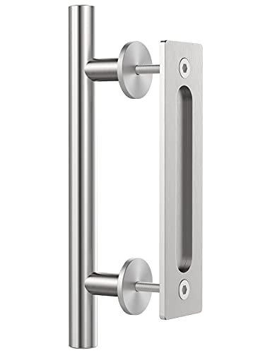 WINSOON 12" Sliding Barn Door Handles Brushed Nickel with Flush Finger Pull Hardware Solid Stainless Steel Double-Sided Design Suitable for Modern Barn Door/Gate/Garages/Cabinet