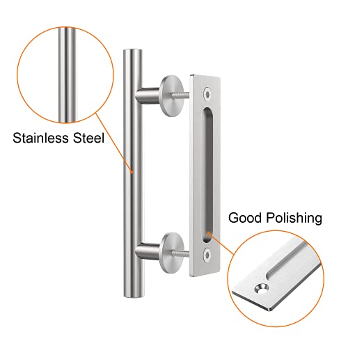 WINSOON 12" Sliding Barn Door Handles Brushed Nickel with Flush Finger Pull Hardware Solid Stainless Steel Double-Sided Design Suitable for Modern Barn Door/Gate/Garages/Cabinet