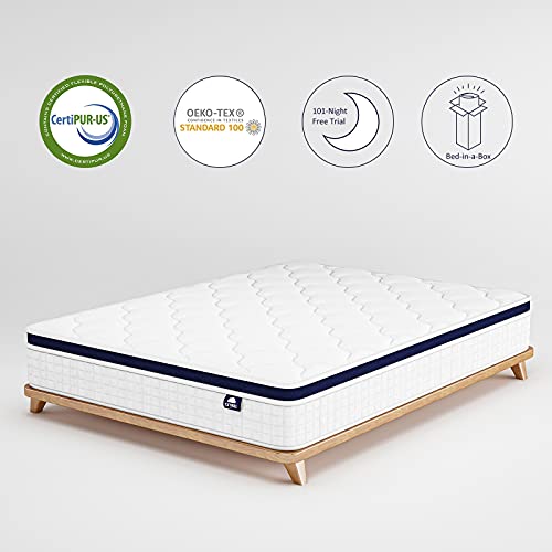 Crystli Queen Size Mattress Bed in A Box, 10 Inch Hybrid Mattress with Zero Pressure Foam, Innerspring Mattress for Pressure Relief & Cool Sleep, Motion Isolation, Medium Firm, CertiPUR-US Certified