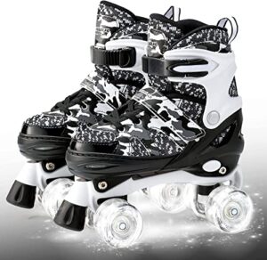 kuxuan skates boys and girls camo adjustable roller skates with light up wheels, fun illuminating roller blading for kids girls youth - medium