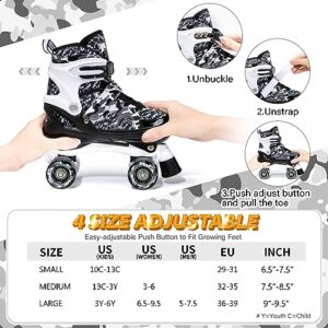 Kuxuan Skates Boys and Girls Camo Adjustable Roller Skates with Light up Wheels, Fun Illuminating Roller Blading for Kids Girls Youth - Medium